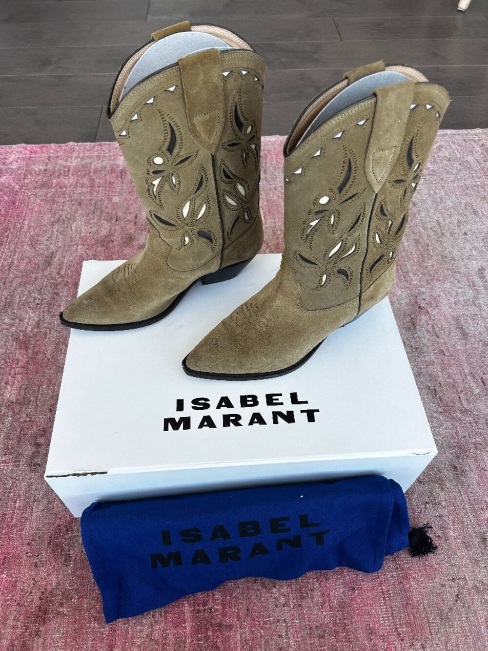 Isabel Marant Duerto Suede Cowboy Boots Taupe Size 40